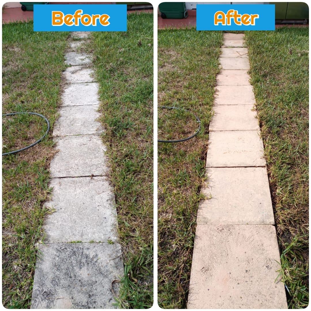 before and after image of a clean walk way