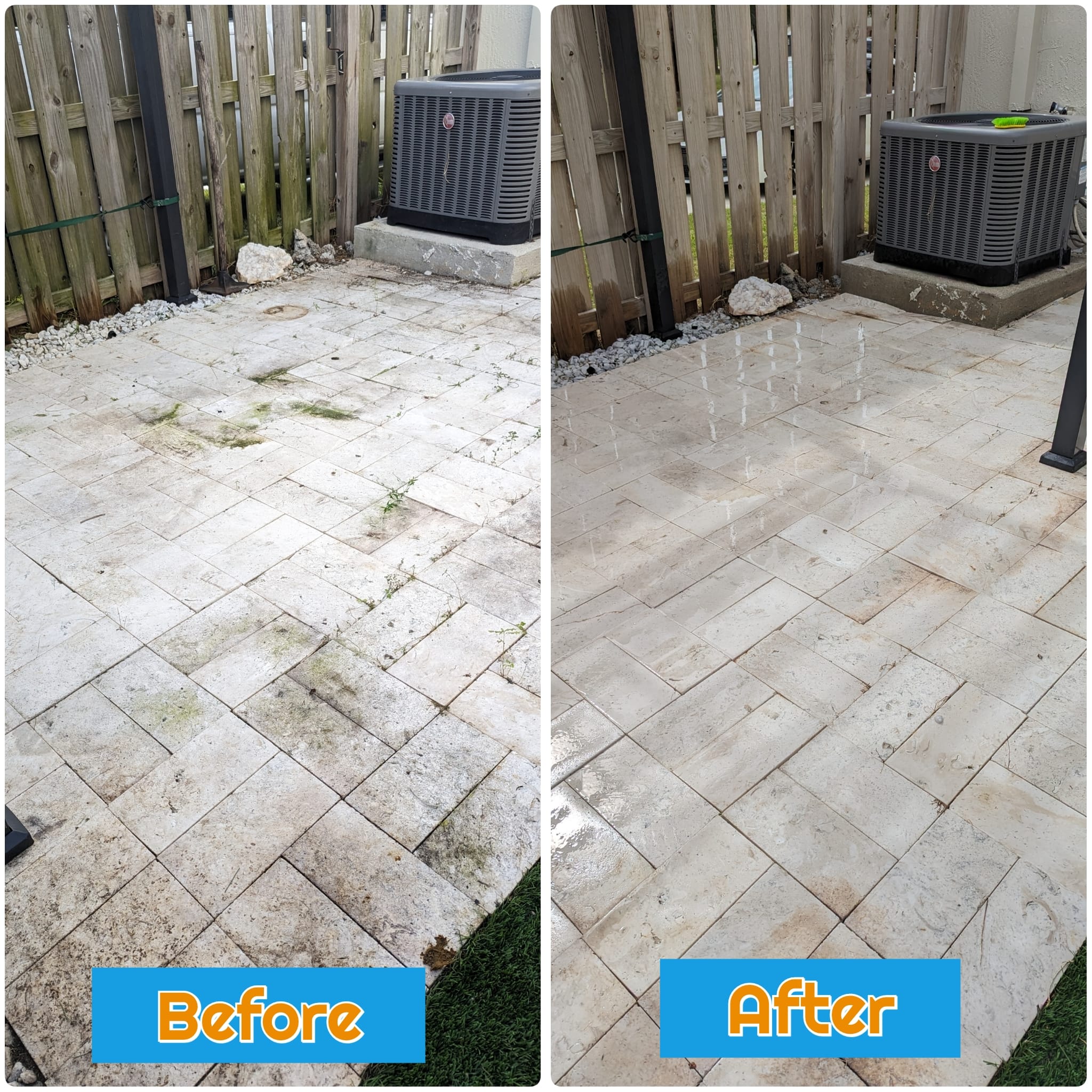 before after backyard paveway with ac unit